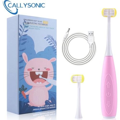 CALLYSONIC 5 Mode Sonic Electric Toothbrush Kids Three-Side USB Rechargeable 3D Ultrasonic U-Shaped Teeth Cleaning Brush Child