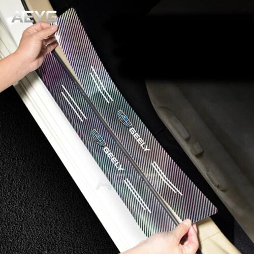 5D Carbon Fiber Car Door Sill Guard Leather Stickers For Geely Emgrand X7 Atlas MK Coolray Cross Boyue NL3 X6 EX7 SUV GS GT GC9