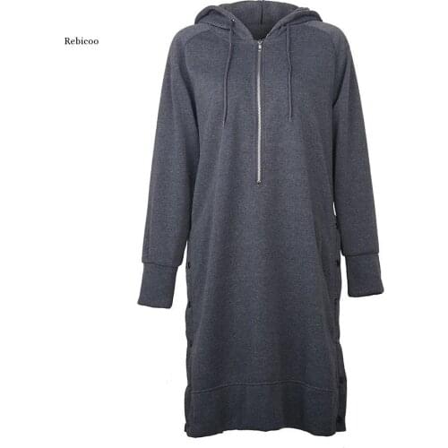 Womens Loose Mid-Length Hoodie Casual Solid Color Hooded Sweatshirt Fall/winter Pullover Oversized Sweatshirt Dress Mew Fashion