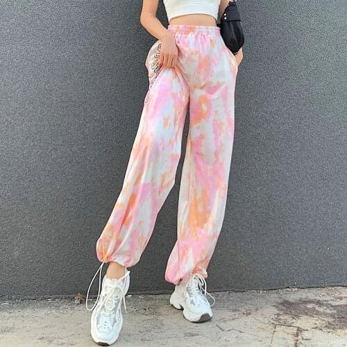 Women Letter Tie-dye Print Drawstring Joggers Fashion Sweet Sweatpants High Waist Loose Street Sport Casual Pants Cargo Trousers