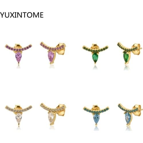 925 Sterling Silver Ear Needle Water Drop Stud Earrings Blue/White/Purple/Green Zircon Small Earrings For Women Korean Jewelry