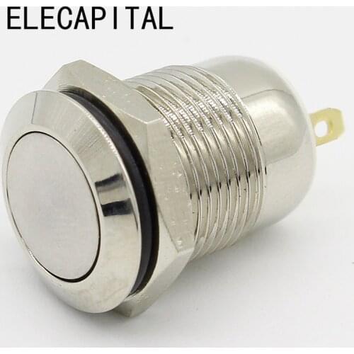 1pcs 12mm Waterproof Momentary Flat Round Stainless Steel Metal Push Button Switch Car Start Horn Speaker Bell Automatic Reset