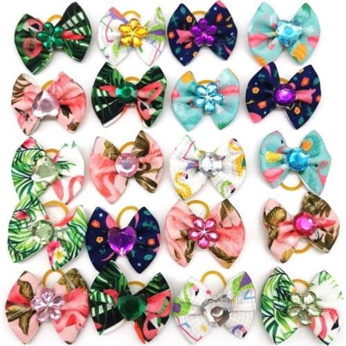 10/20pcs Handmade Dog Bows Rhinestone Pet Dog Hair Bows Pet Grooming Accessorie Rubber Bands for Small Dogs