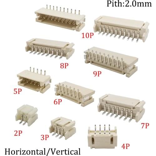 100Pcs JST PH2.0 Terminal Pitch 2.0mm 2/3/4/5/6/7/8/9/10Pin Horizontal Paste Patch Socket Vertical Male Plug Shell SMD Connector