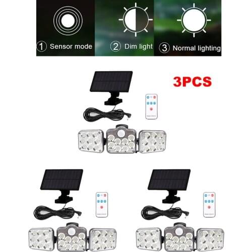 3pcs 138 led seperable remote Solar Light Outdoor Solar Lamp Powered Sunlight 3 Modes PIR Motion Sensor Garden Decor Wall Lamps