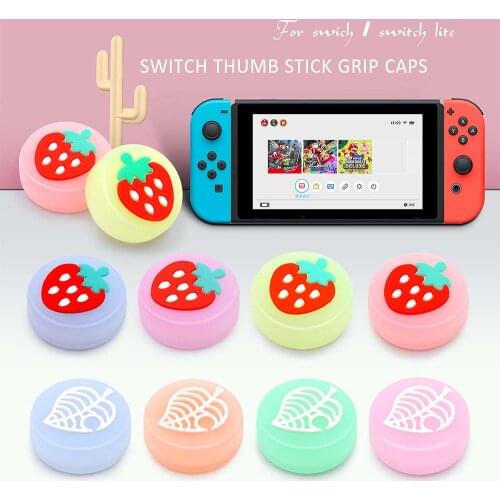 4Pcs Luminous Light Leaf Strawberry Thumb Grip Cap Controller Analog Protective Cover For Nintendo Switch/Lite Joy-Con