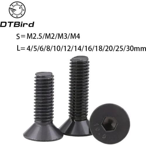 50 pcs/lot M2 M2.5 M3 M4 *L =4~50mm black oxide grade 10.9 class DIN7991 alloy steel Hex socket flat head CSK screw 2017 DT2