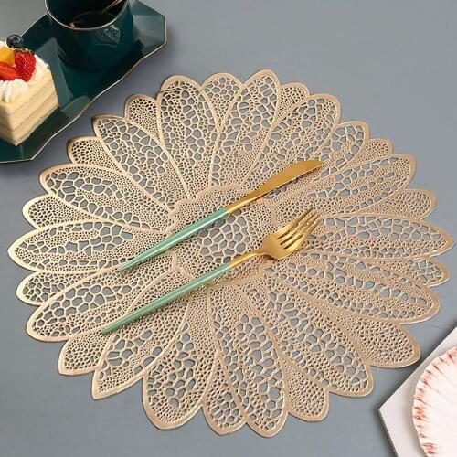 6PCS Hollow bronzing coaster new retro non-slip table mat heat insulation pad hotel cafe bowl mat