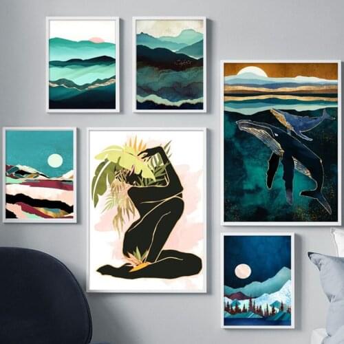 Abstract Landscape Mountain whale Girl Wall Art Canvas Painting Nordic Posters And Prints Wall Pictures For Living Room Decor