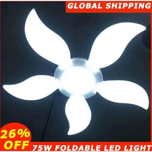 75W E27 Deformable LED Garage Light Fan Blade Angle Adjustable Ceiling Lamp Classic Foldable LED Light