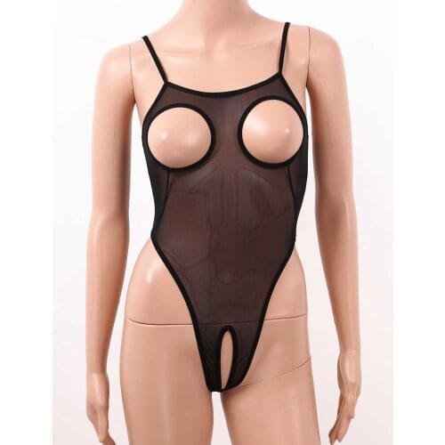 Women See Through Sheer Mesh Sexy Lingerie Bodysuit Open Cup Crotchless Thong Leotard Jumpsuit Erotic Underwear Sexy Sleepwear