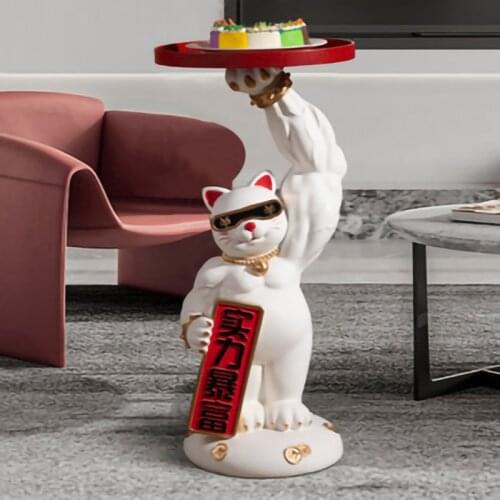 Muscle Arm Lucky FortuneCat Figurine Home Decoration Statue Living Room Feng Shui Resin Crafts Animal Sculpture ModernDecor Gift