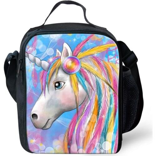 HALYUNASC Fashion Kids Insulated Lunch Bag Colorful Unicorn Pattern Water-proof Lunch Box Cartoon Animal Picnic Snacks Container