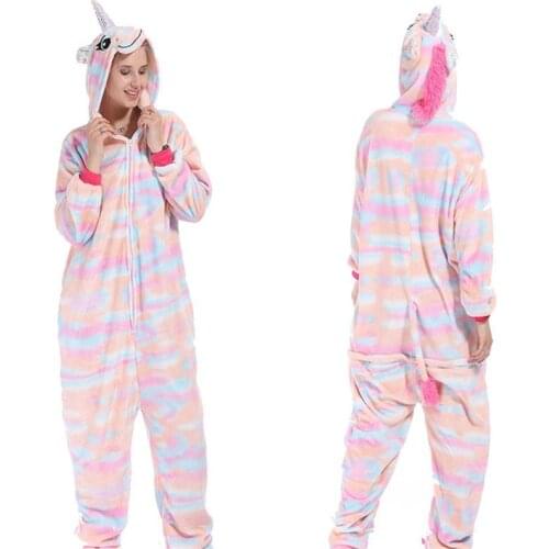Brilliant Unicorn Onesies Cartoon Kigurumi Adult Animal Jumpsuit Women Pajamas Winter Pajamas Suit Sleepwear Flannel Pijamas