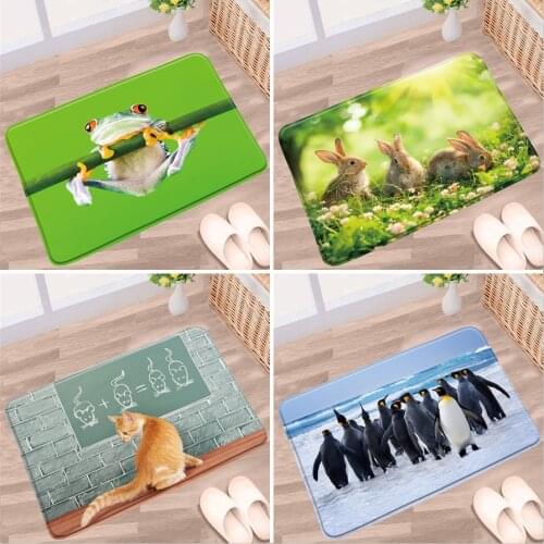 Cute Animal Bathroom Mat Fun Tree Frog Cat Penguin Rabbit Pattern Non-slip Rug Floor Decor Bath Kitchen Doorway Aisle Carpet