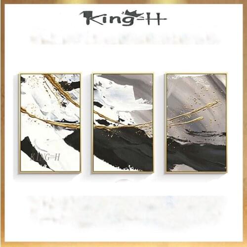 Wholesale 3 pieces combination Handmade oil painting abstract texture black and white landscape wall decoartion for livin
