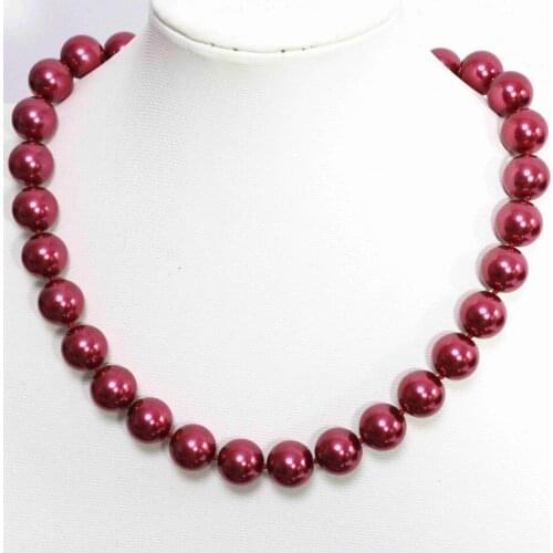 New fashion dark red 8,10,12,14mm round shell simulated-pearl beads women necklace wedding party hot sale jewelry 18inch B1479