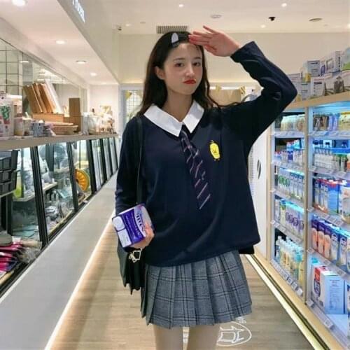 New Fashion Japanese Style Tops Ladies Long Sleeve Autumn Women Sweatshirts Cute Tie casual Hoodie Women Students Girls