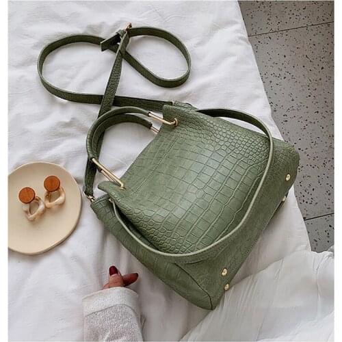 New 2020 Womens Fashion Handbags Pu Leather Bucket Bags Alligator Handbags Designer Shoulder Bags Girls Messenger Bags