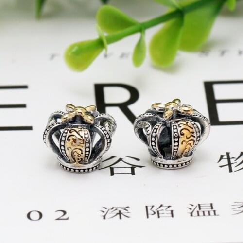 New Original 925 Sterling Silver Beads Two-tone Regal Crown Charm Fit Pandora Bracelets Women DIY Jewelry Dropship