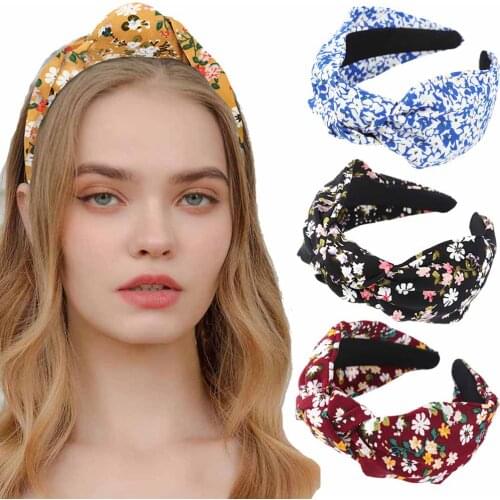 New Women Printing Headbands Vintage Knotted Hair Bands Fashion Headwear Hair Hoop Girls Wide Bezel Hairbands Hair Accessories