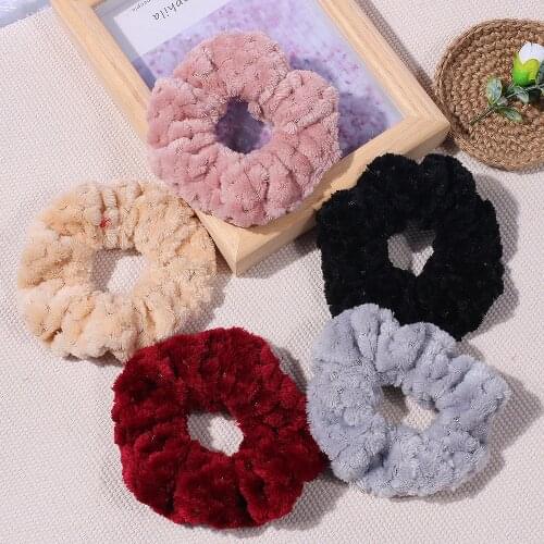 Solid Plush Hair Bands Girls Winter Coral Fleece Elastic Ponytail Rubber Band Soft Hair Tie Women Scrunchies Hair Accessories