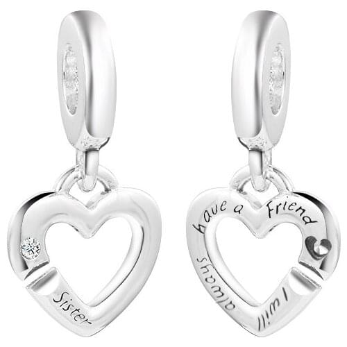 Original 925 Silver Charms Linked Sister Hearts Split Dangle Charm Fits European Beaded Bracelets Woman DIY Fashion Silver Beads