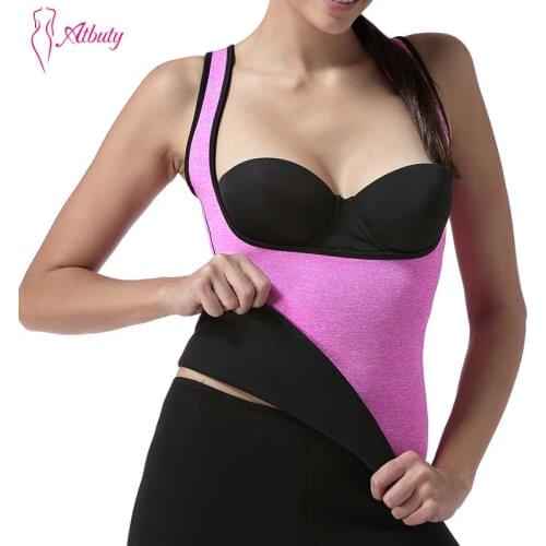 Atbuty Pink Neoprene Sauna Shapewear Push Up Breast Vest Shaper Waist Trainer Corset for Women