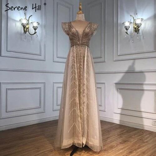 Serene Hill Nude Luxury Overskirt Evening Dresses Gowns 2021 Beaded Mermaid Sexy For Women Party LA71335