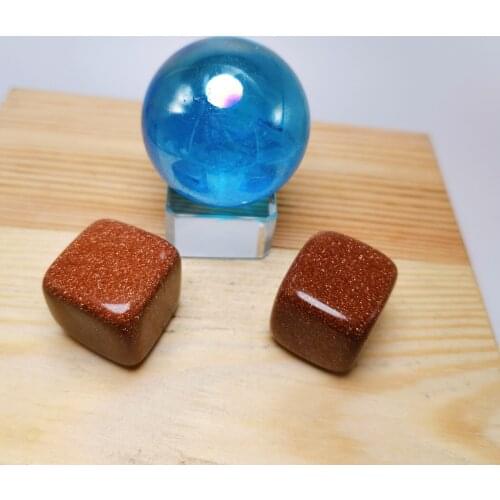 Titanium Aura Angel Blue Crystal Balls With 2Pcs Sandstone Cubes Crystal Electroplating Aura Sphere Reiki Healing Crystal