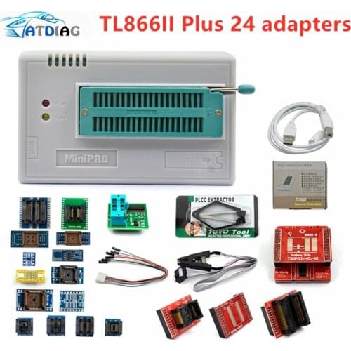 TL866II Plus WITH 24 ADAPTER USB Universal Programmer Bios/ECU Programmer+24adapters 1.8V nand flash 24 93 25 mcu