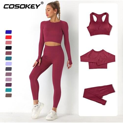 2/3PCS Tracksuit Women Seamless Yoga Set Workout Sportswear Gym Clothing Fitness Crop Top High Waist Leggings Sports Suit