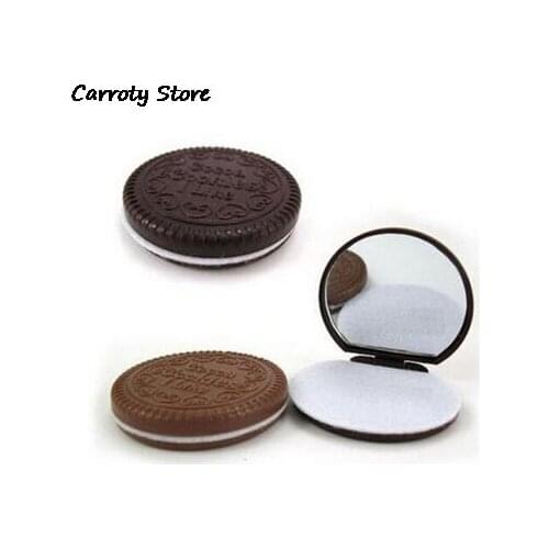 Women Makeup Tool Pocket Mirror Makeup Mirror Mini Dark Brown Cute Chocolate Cookie Shaped With Comb Lady