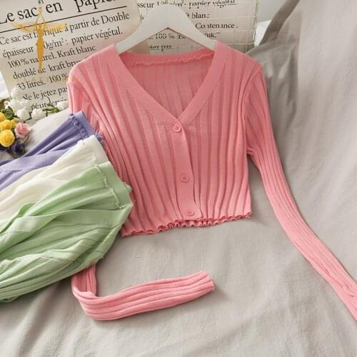 V-Neck Long Sleeve Casual Cardigan Womens Clothing Single Breasted Skinny Crop Top Femme Slim Warm Vertical Stripes T-Shirts