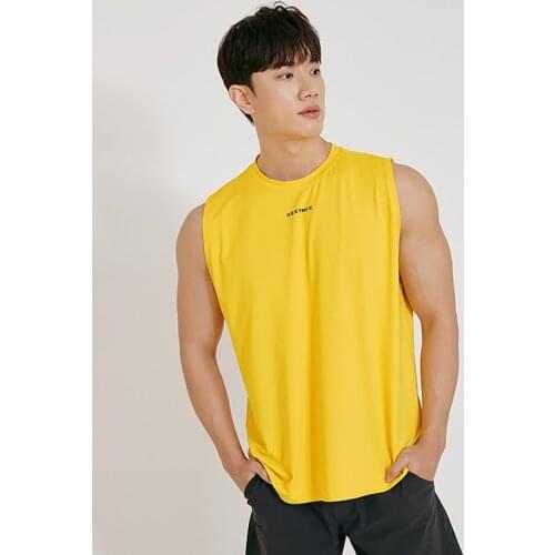 Solid color fitness men vest summer polyester quick-drying breathable fitness exercise sleeveless short T sports casual tank top