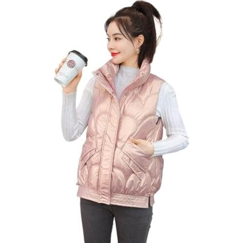 Lingwave Winter Fashion New Slim Glossy Stand Collar Down Cotton Women Vest Waistcoat Casual Elegant Thick Warm Outwear