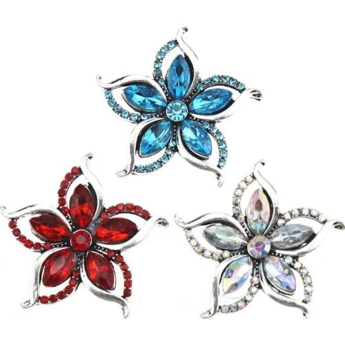 10pcs/lot New Snap Jewelry Beautiful Flower 18mm Snap Buttons with Rhinestone Charm Button Fit Snap Bracelets Bangles