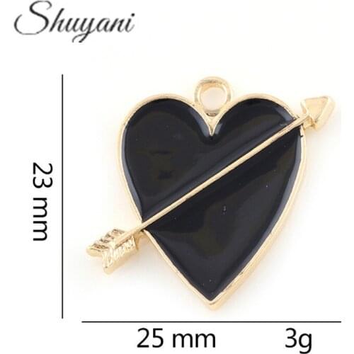 20PCS Enamel Pink Arrow Heart Charm Pendant for Necklace Bracelet Jewelry Making DIY Crafts