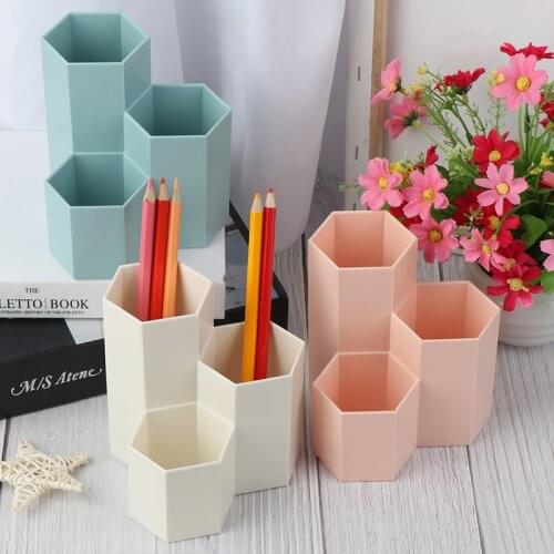 3 colors Pen Storage Cosmetic Makeup Storage Box Desk Drawer Organizer Home Office Hexagonal Pen Pencil Holder