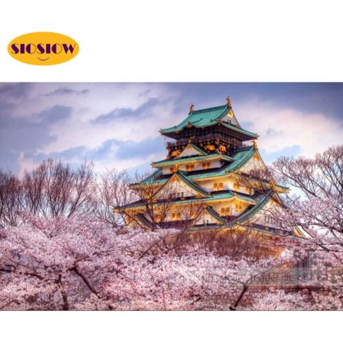 5d Diy Diamond Embroidery Cherry Blossom Temple Cross Stitch Diamond Art Painting Japan Famous Landscape Room Decor Friend Gifts