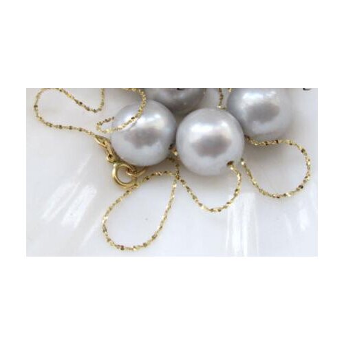 Noble jewelry AAA+ 18" 14k gold chain + 9-10mm natural round gray freshwater pearl necklace