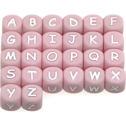 Kovict 50/100/200pcs 12mm Pink Silicone Letters Beads Baby Teethers DIY Pacifier Necklace Accessories Chewable Nursing Toys