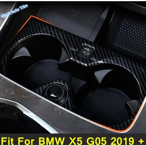 Lapetus Front Seat Cup Holder Water Bottle Drinks Panel Cover Trim For BMW X5 G05 2019 - 2021 Carbon Fiber Look Auto Accessory