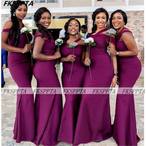 Grape Purple 2021 Long Mermaid Bridesmaid Dresses Off The Shoulder Satin African Maids Of Honor Wedding Party Formal Gowns