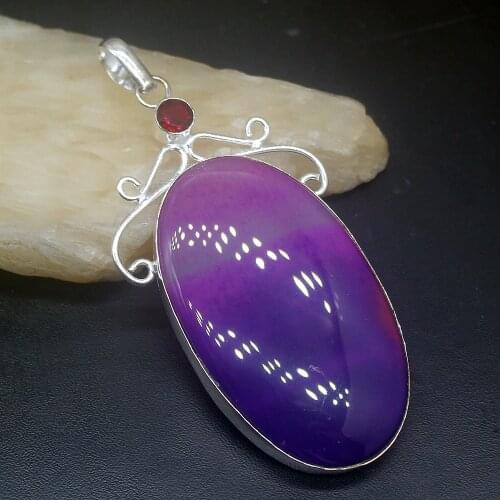 Gemstonefactory Jewelry Big Promotion 925 Silver Botswana Agate Red Garnet Fashion Women Ladies Gifts Necklace Pendant 0512