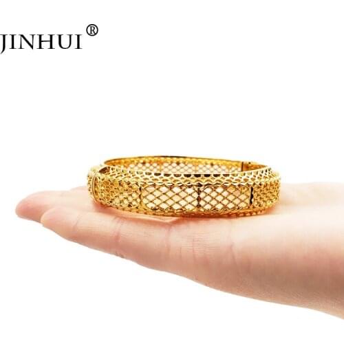 Jin Hui New Fashion lady Luxury Gold Color Jewelry Bangles Ethiopian African Women Dubai Bracelet Party wedding Friend Gifts