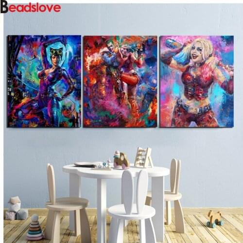 5D diamond Cartoon girl 3pcs DIY Art painting full drill diamond Paintings cross stitches Mosaic Diamond Embroidery