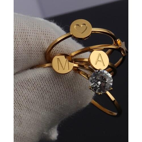 Stainless Steel Ring Letter Ring Rings For Women Initial Heart Star Ring Gold Couple Ring Fashion Wedding Letter Jewelry Ring
