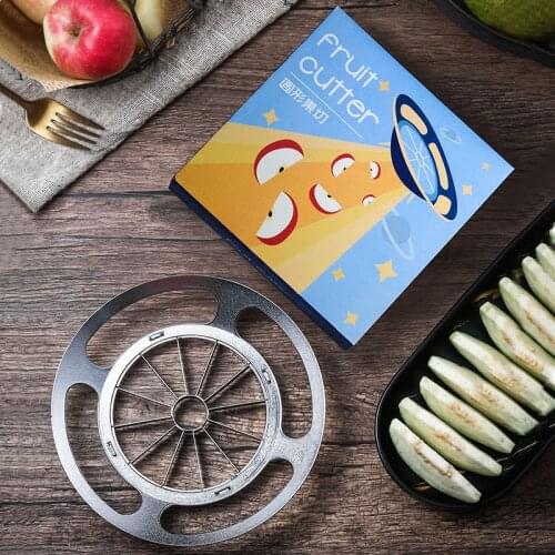 Creative Round Fruit Cutter Stainless Steel Apple Slicer 8/12 Grid Fruit Divider Free Silicone Fruit Plate Mat + Cleaning Brush