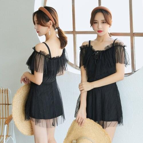 Swimsuit Womens One-Piece Slimming Boxer Belly Covering Ins Wind Small Bust Gathering Conservative Swimsuits Wholesale 66585